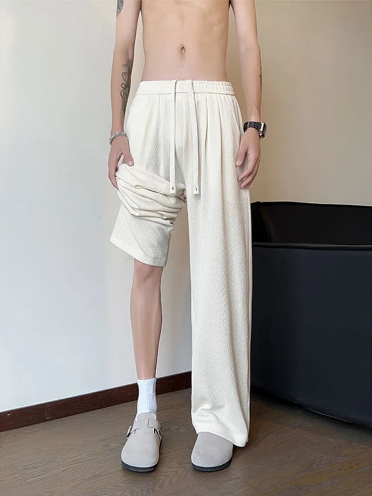 Pantalones informales de pierna recta de seda de hielo para hombre, pantalones de pierna ancha holgados finos de verano, pantalones de fideos de arroz con sensación fresca