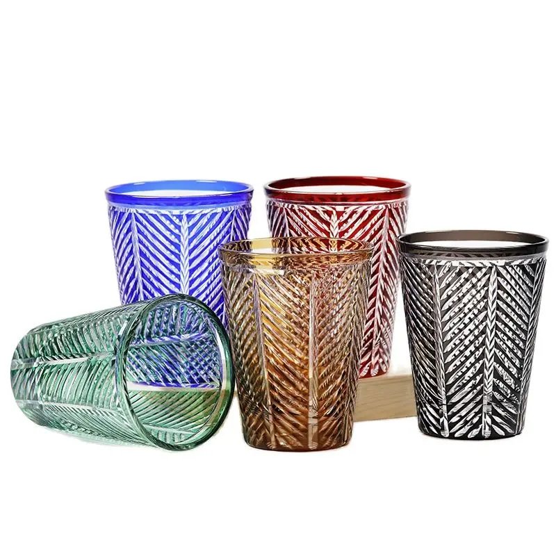 

D Ior Style Colorful Japanese Edo Kiriko Handmade Glassware High Quality Hand Cut Crystal Drinkware Whiskey Cup Wine Glass