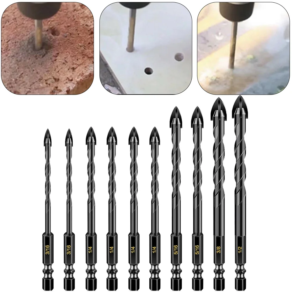 10pcs HeavyDuty Cross Drill Bit Set Triangular Drill Bit For Concrete Tile Glass Workshop Equipment Power Tools Drill Bits