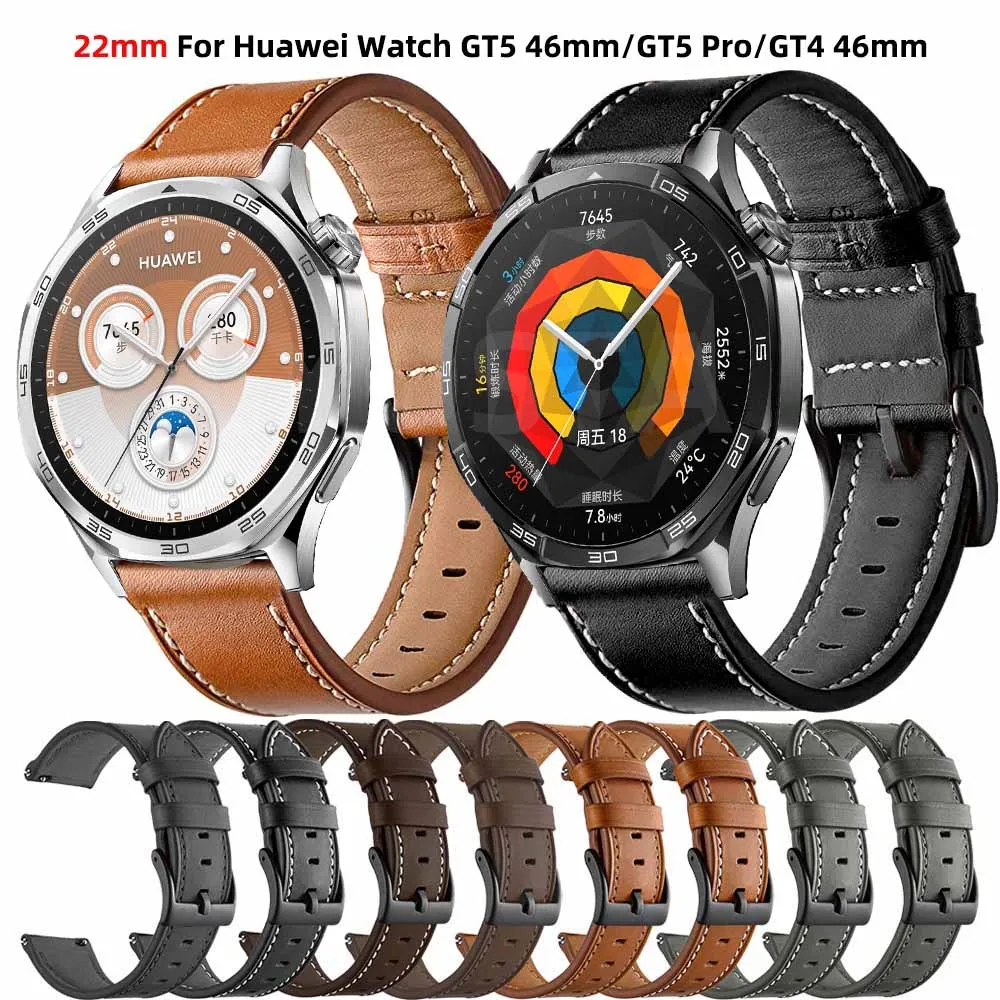 22mm Leather Strap For Huawei GT 5 GT4 GT5 46mm Replacement Smartwatch Wristband Huawei Watch GT 3 Pro 46mm Bracelet Accessories