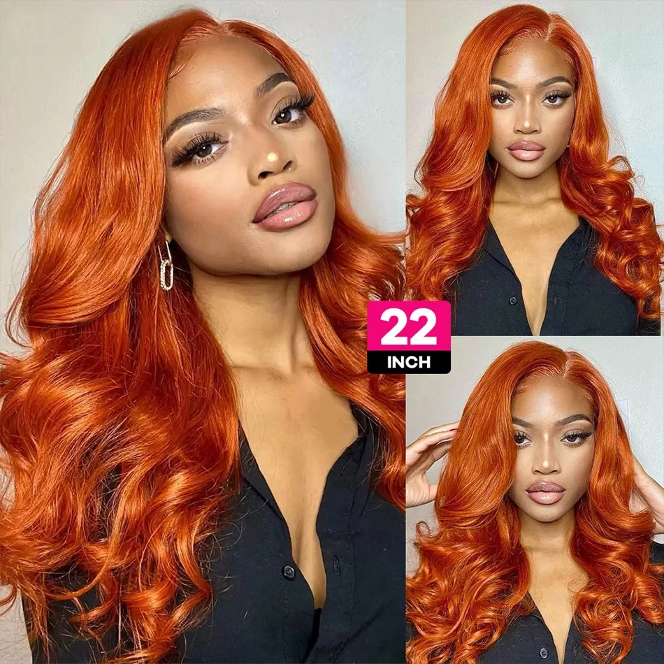 Gengibre Laranja HD Lace Frontal Peruca de Cabelo Humano para Mulheres, Onda Do Corpo, Destaque Colorido, 13x4, Peruca Frontal Transparente, à Venda, 13x6