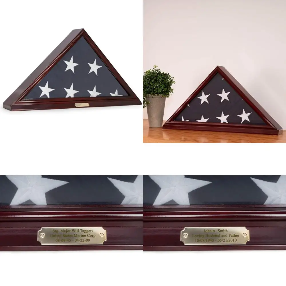 

Изготовленная на заказ витрина с треугольным стеклом из массива дерева для складных похоронных флагов размером 5 x 9,5 футов