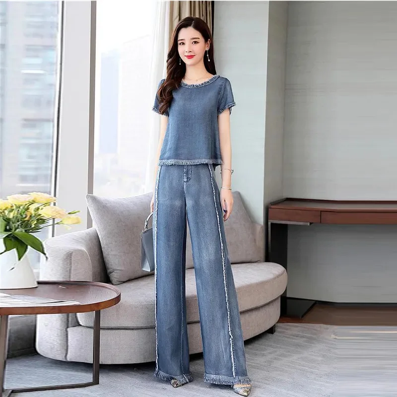 2024 New Summer Jeans Sets Female Explosions Online Celebrity Two-piece Suit Women Slim Fashion Students Korean Loose Sets Tide