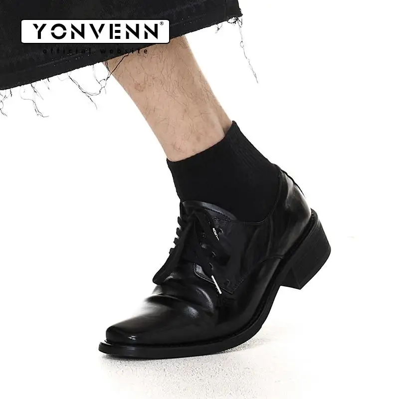 Small niche pointed dark pioneer derby shoes men's top layer cowhide business casual thick soled leather shoes lace up