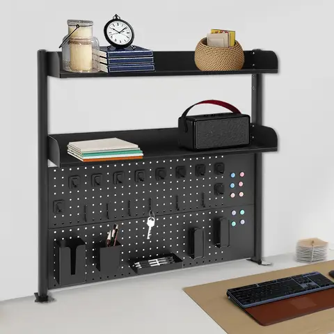 CLAMP บนชั้นวางของบนโต๊ะพร้อม Pegboard,โต๊ะ Extender Pegboard Workstation,เดสก์ท็อปชั้นวางหนังสือชั้นวางของสําหรับ Home Office Dorm