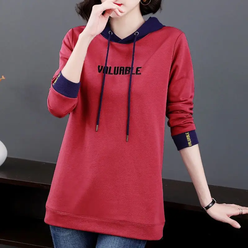 Women Korean Fashion Letter Embroidery Hooded Sweatshirts Autumn Winter Casual Streetwear Long Sleeve Hoodies Loose Pullover Top