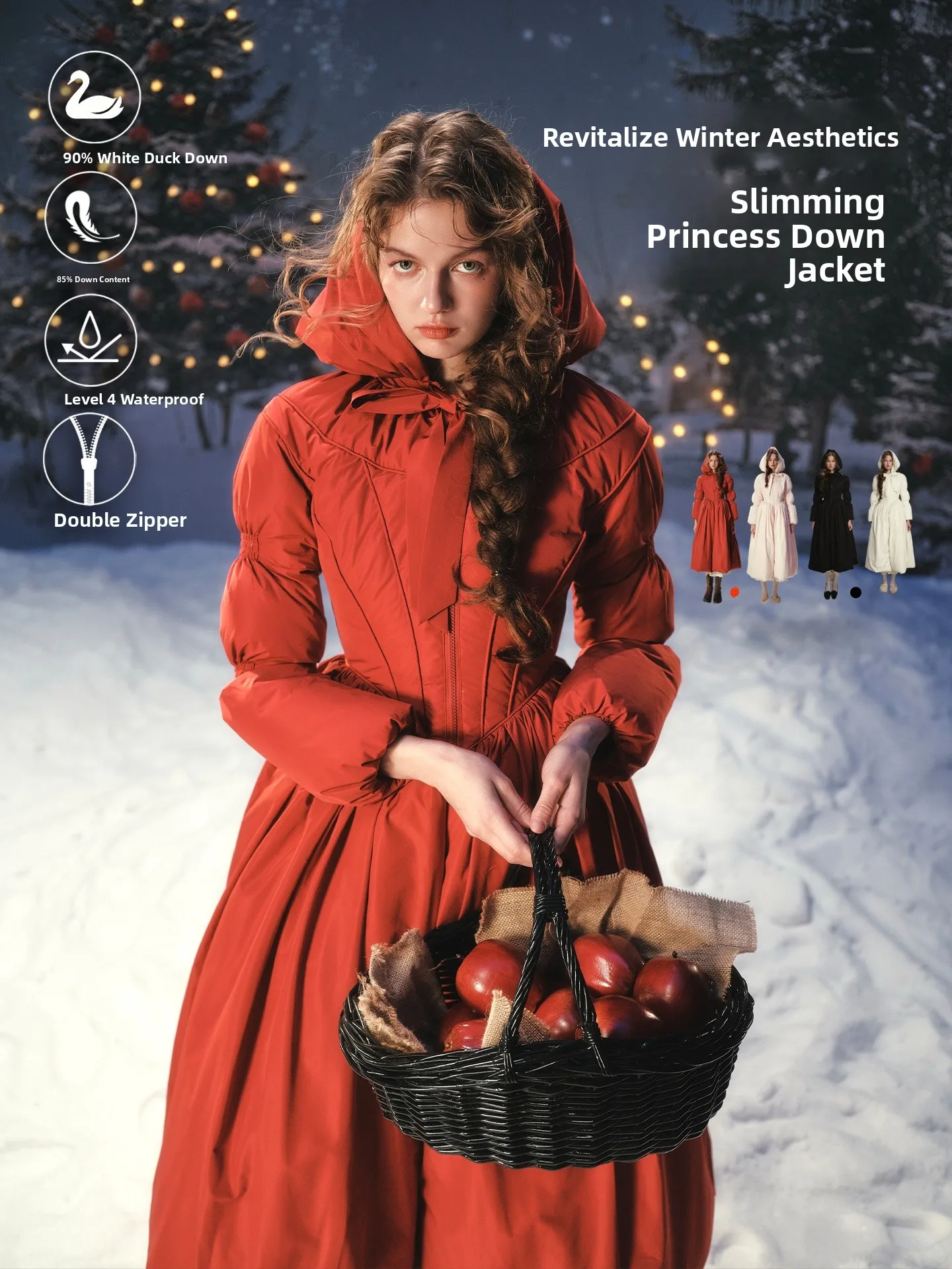 

Новогодняя удлиненная куртка-пуховик с поясом, красная верхняя одежда во французском стиле, женская модная утепленная куртка с длинными рукавами на молнии