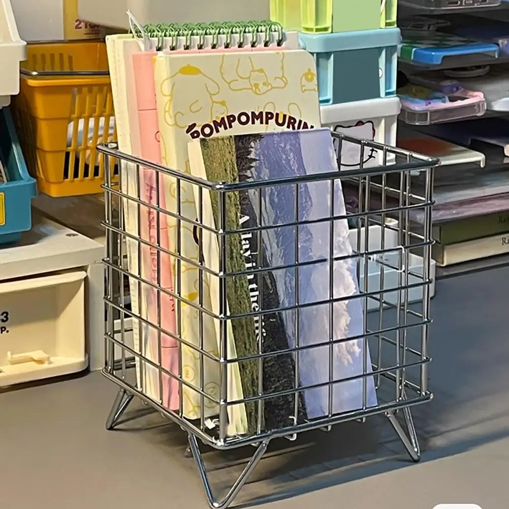 Iron Shelf with Edge Fence Capacity Iron Storage Rack Stainless Steel Wire Mesh Basket Organizer Hollow Out Desktop for Home