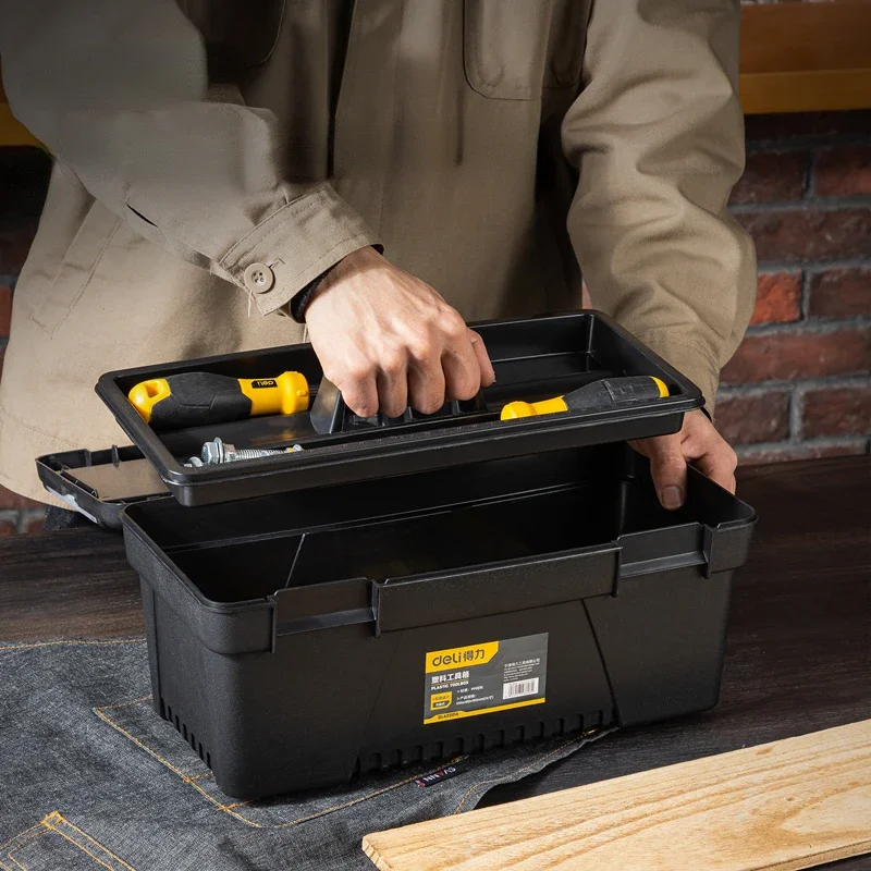 Deli-Boîtes à outils en plastique à double couche, 1 pièce, boîtes de rangement multifonctionnelles pour travailleurs, portables, multiples