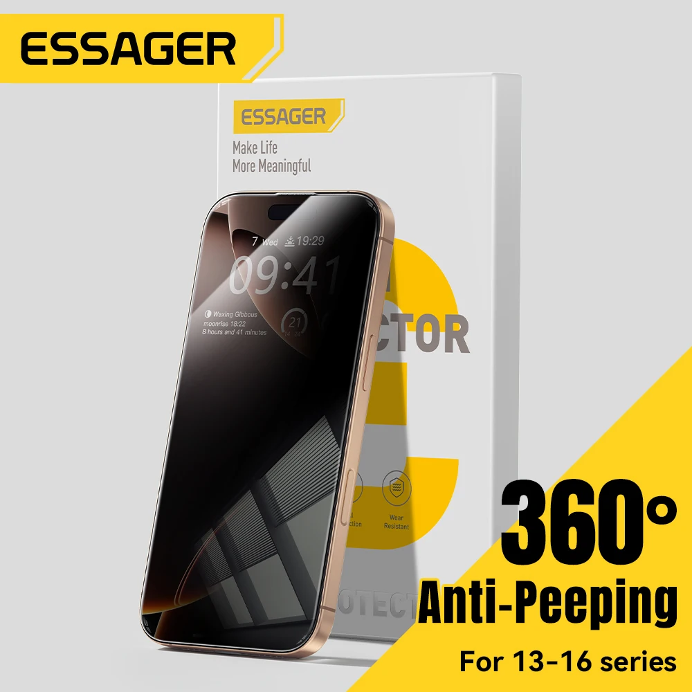 

Essager 2Pcs Anti-Glare Privacy Screen Protector for iPhone 16 15 14 13 Pro Max Plus 360° Anti-Peeping & Fingerprint-Proof