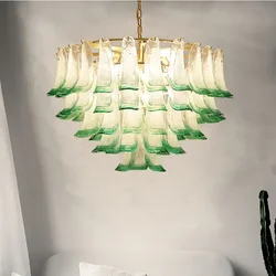 Living Room Luxury Green Glass Lustre E14 Led Pendant Lights Plate Metal Round Luminaria Chain Hanging Lamp Fixtures