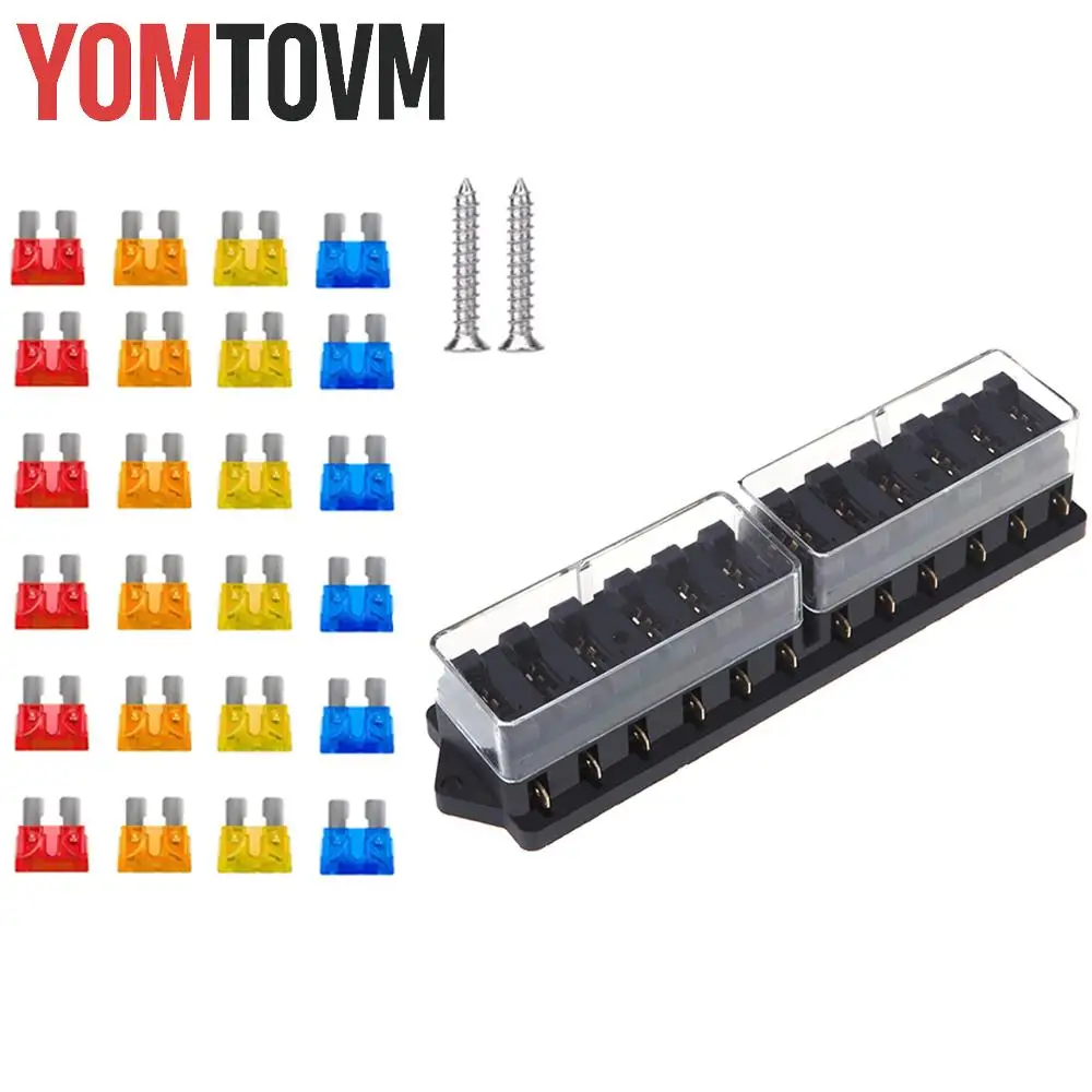 

12-контактный блок предохранителей постоянного тока 12 В 24 В 32 В 40 А 1 шт. пластиковая крышка автомобильный блок предохранителей держатель лезвия с 10 предохранителями для авто лодки морской трайки