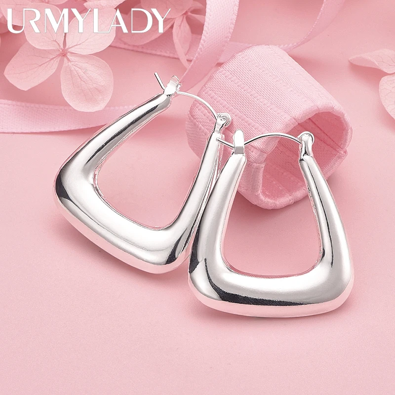 URMYLADY 925 فضة فاخر السلس مثلث أقراط مشبكية للنساء الأذن كليب حفل زفاف موضة حلية مجوهرات #3