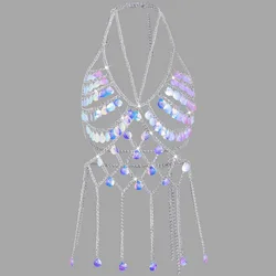 Sexy Tassels Bra Chain Body Jewelry Crystal Tassels  Necklace Shawl Chest Chain Three Point thong Skirt Chain Bikini