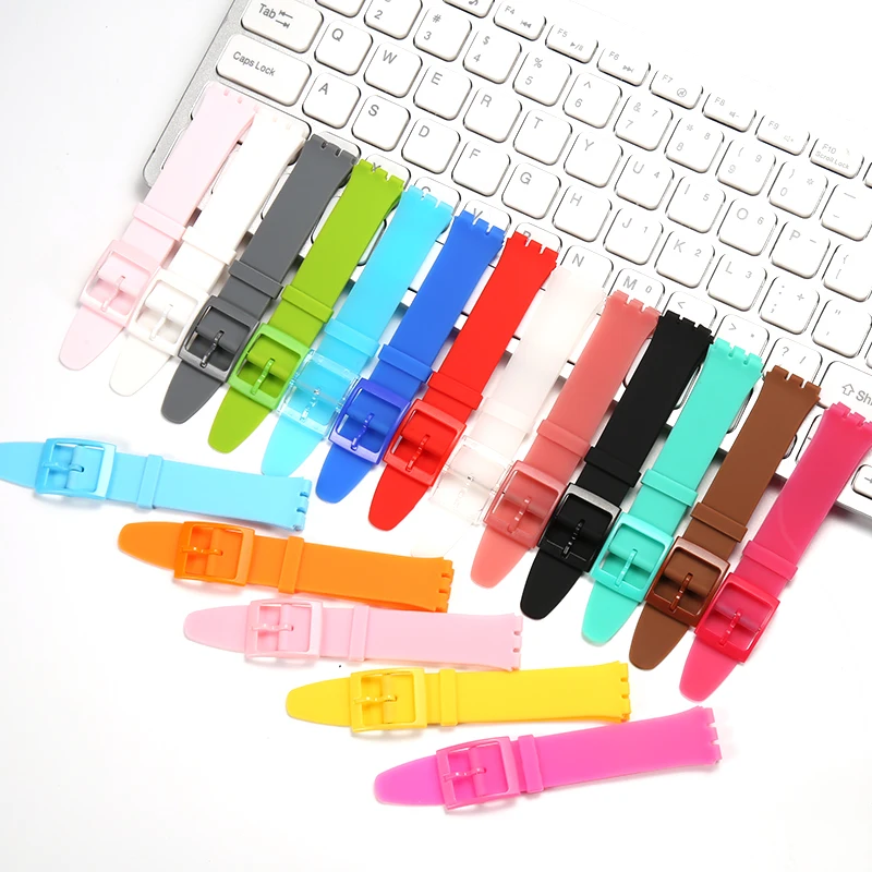 Correa de piel de silicona de color para Swatch, Correa impermeable de 16mm, pulsera para mujer y niño, accesorios para reloj