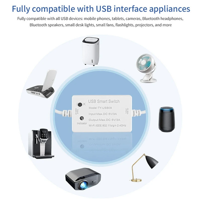 Commutateur intelligent USB Tuya, contrôleur WiFi, disjoncteur universel, minuterie Smart Life, appareils USB pour Alexa, Google Home, 2 pièces