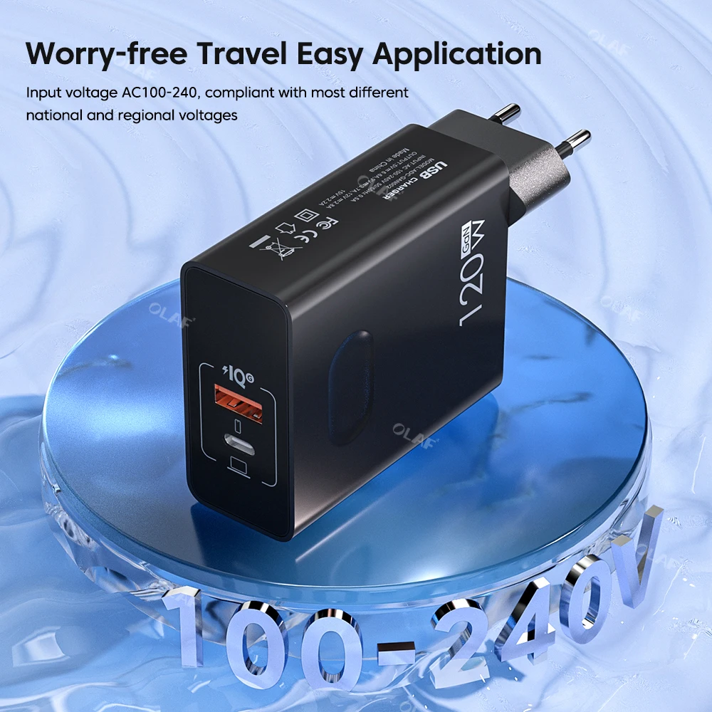 Olaf 120W GaN USB PD Charger Fast Charging Type C Mobile Phone Quick Charging USB C Power Adapter For iPhone 13 Xiaomi Samsung