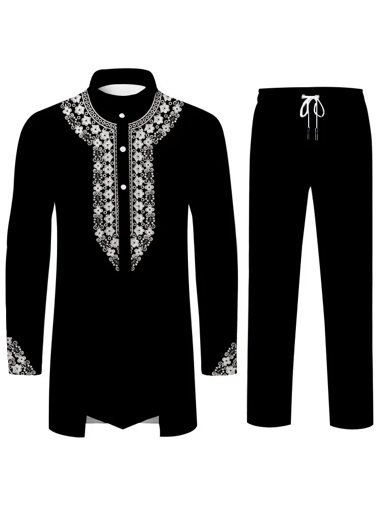 男性用ツーピーススーツ,3Dプリントのゴージャスな服,イスラム教徒の服,日常のパーティーウェア,中東のファッション,2025