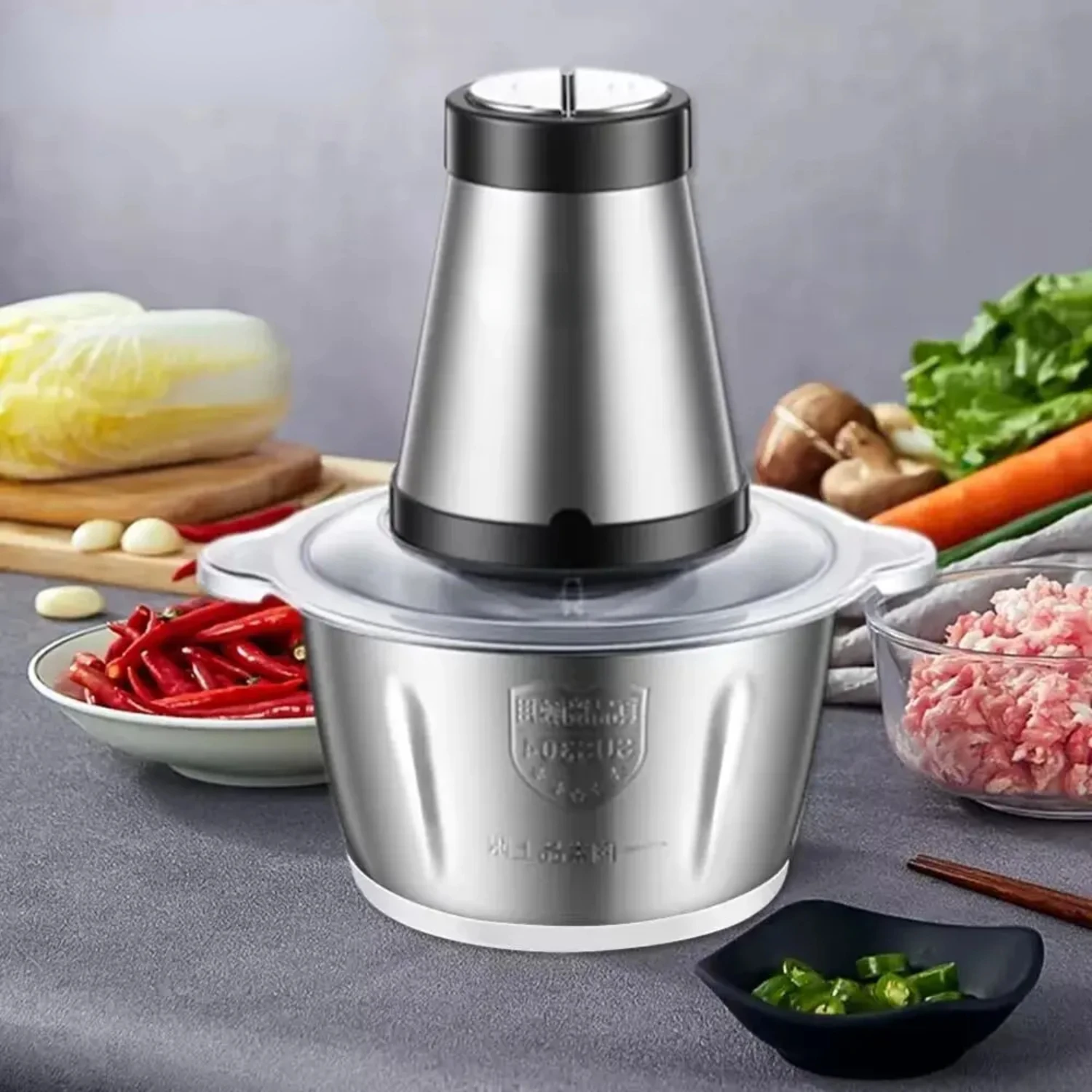 

2 Speeds 500W Stainless Steel 2L Capacity Chopper Meat Grinder Mincer Food Processor Slicer,