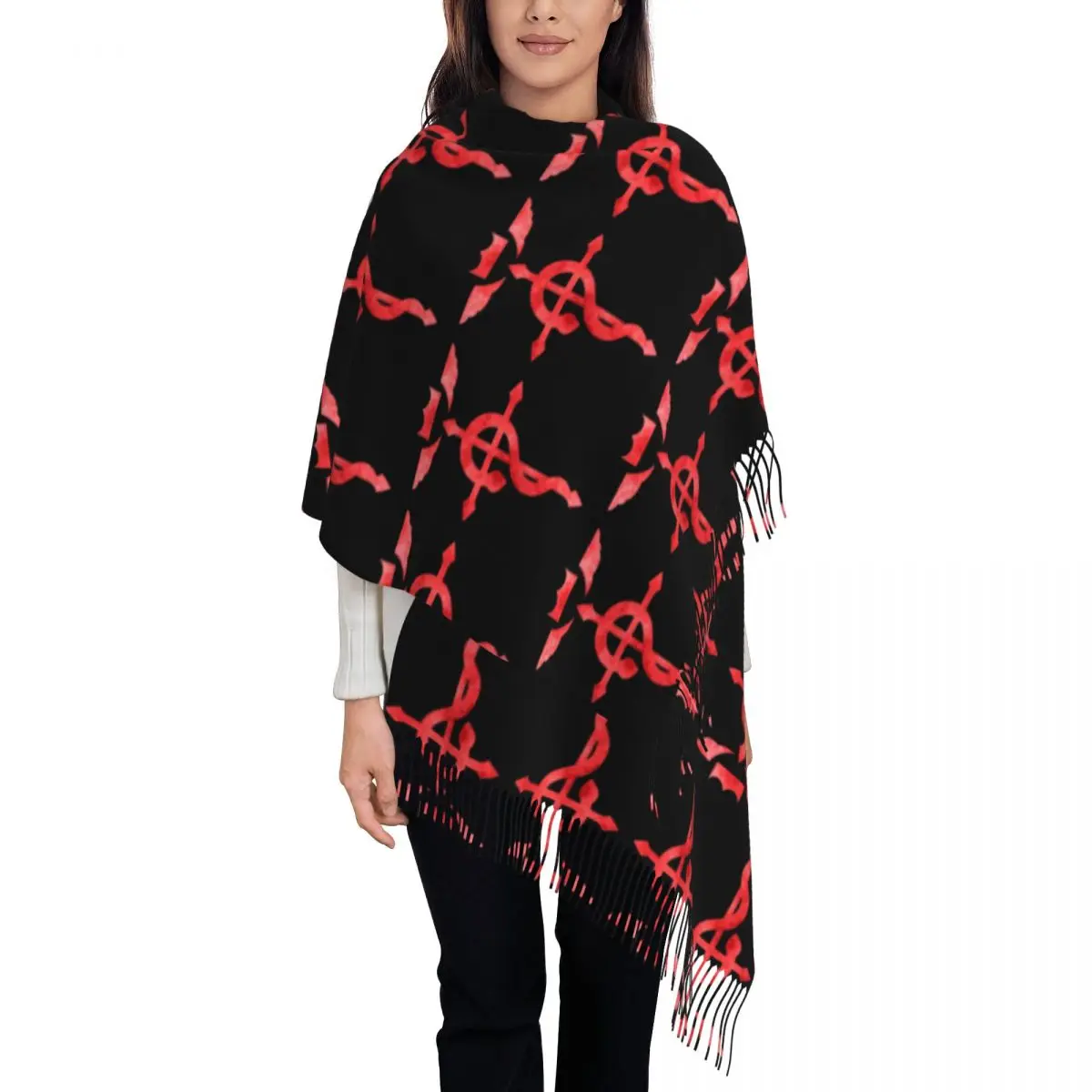 

Fullmetal Alchemist Red Scarf Tassel Scarves Women Soft Warm Shawls and Wraps Long Fall Winter Shawl Wrap