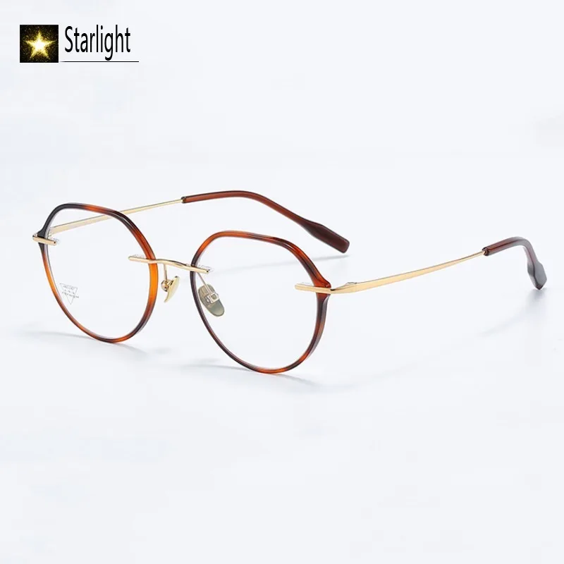 Tortoise Glasses Frame Men Anti Blue Light Titanium Removable Eyeglass Frames Reading Eyewear Women Myopia Prescription 134mm