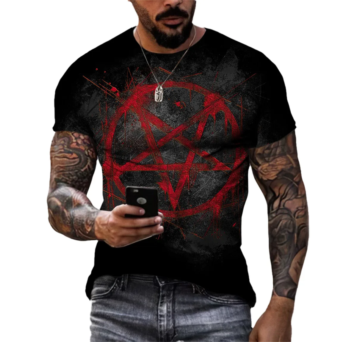 Summer Men's T-shirt Fashion Creative Pentagram Pattern 3D Print Handsome Short-sleeved Oversized T Shirt Clothes 6XL