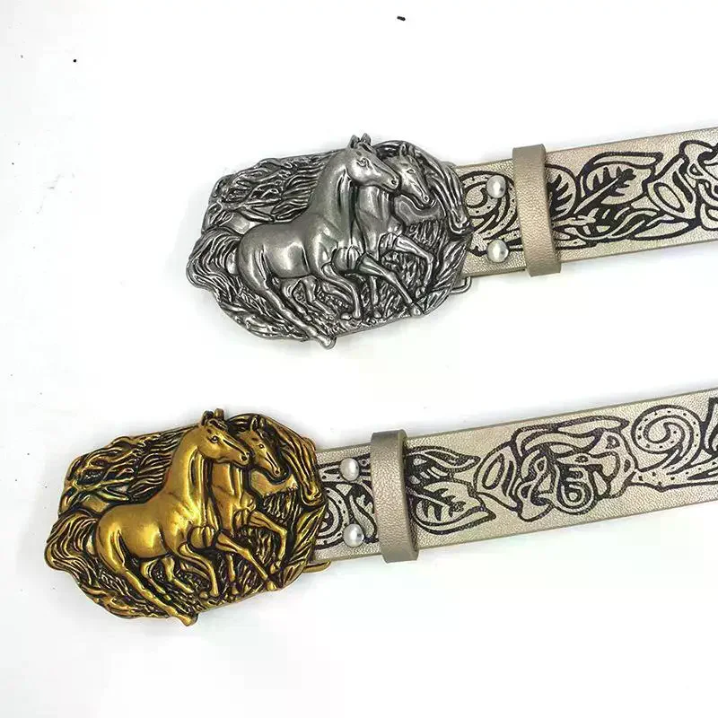 

Double Horse Retro Metal Belt Buckle Western Cowboy Rope Buckle Accessory Unisex Smooth Buckle