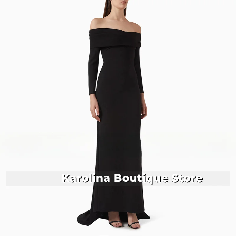 

Вечерние платья черного цвета с открытыми плечами и длинными рукавами Русалка Свадебные платья для гостей Длинные платья-трубы 2025