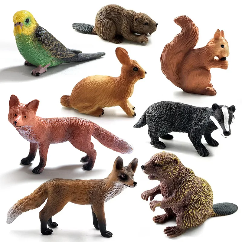 Simulation Fox Rabbit Squirrel Parrot Bird Badger Figurine Animal Model Home Decor Miniature Fairy Garden Decoration Accessories