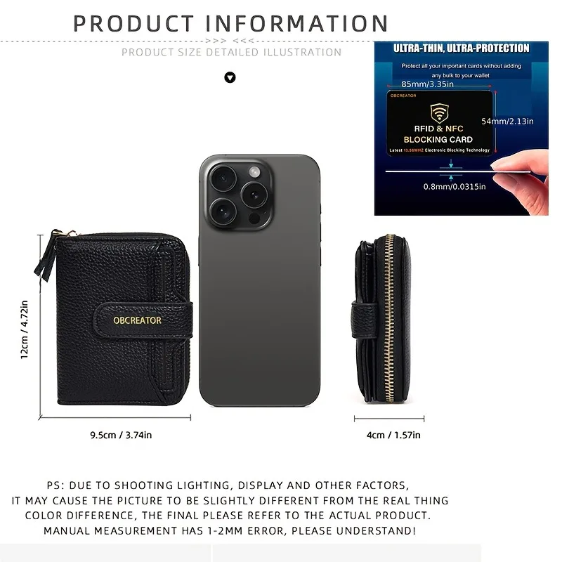 New men's zipper large-capacity wallet, multiple card slots, men's gift (comes with an anti-theft magnetic shield card)
