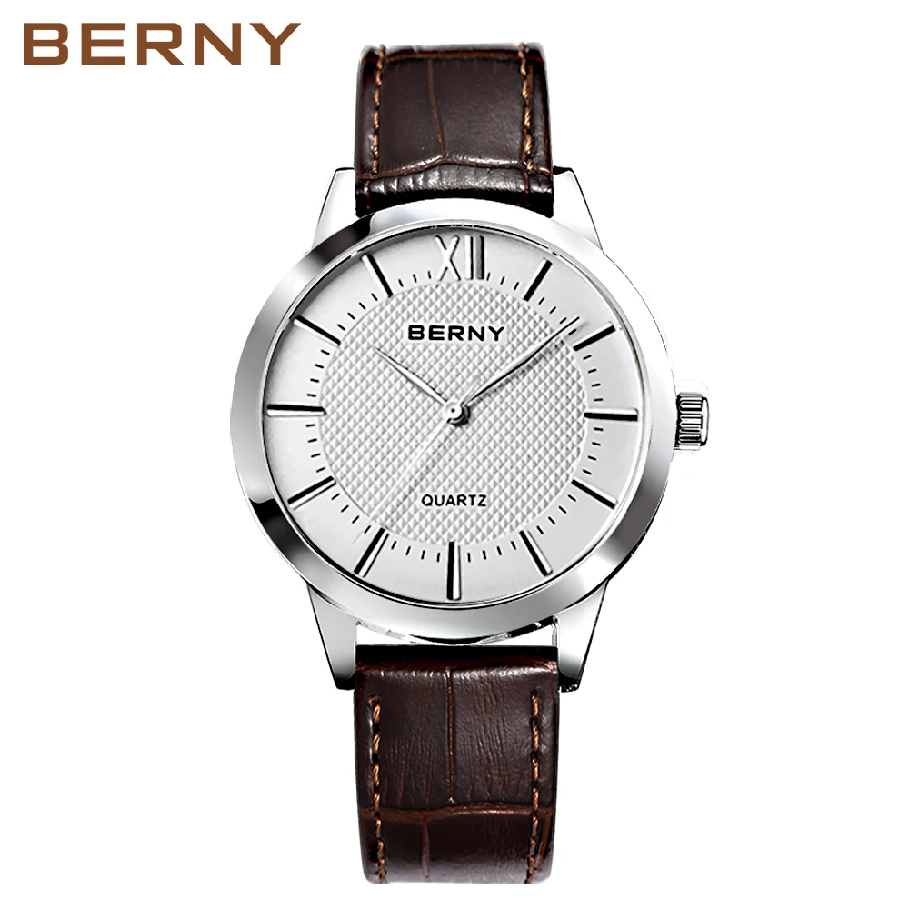 BERNY Men Quartz Watch Waterproof Miyota 2035 Movement Genuine Leather Buckle Luxury Top Brand Bussiness Fashion Watch for Men