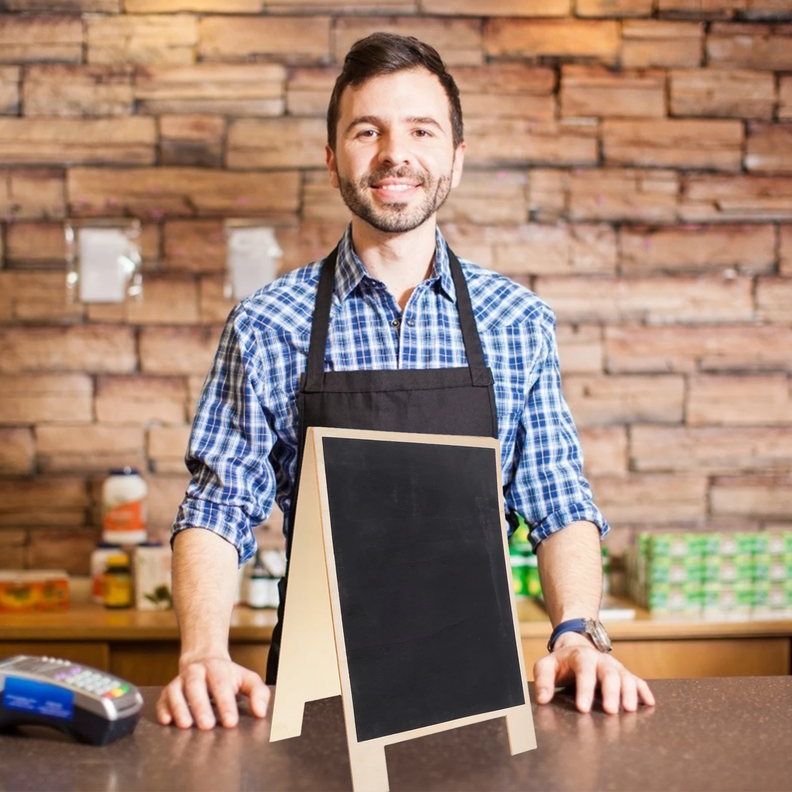 Double-Sided Blackboard Sign Wooden Tabletop Chalkboard for Kitchen Office Home Decor Menu Display Message Board for Events