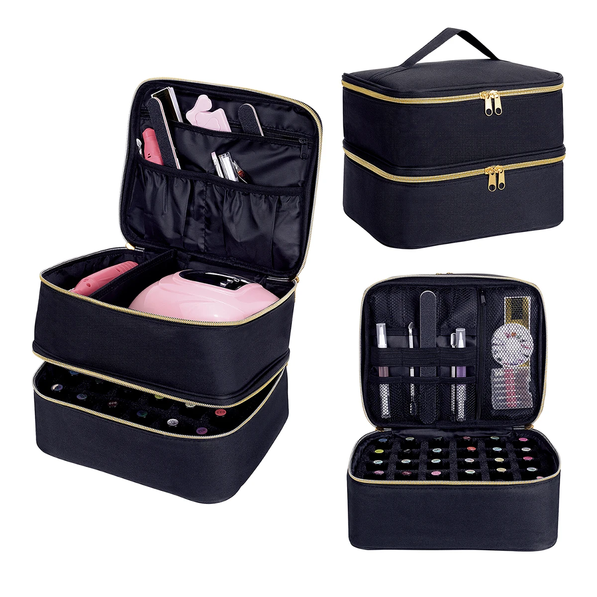 Nagellack-Organizer, tragbare doppellagige Kosmetik-Organizer-Tragetasche für Mädchen und Frauen, Nagelkunst, ätherisches Öl, Kosmetik-Set – Detail 2