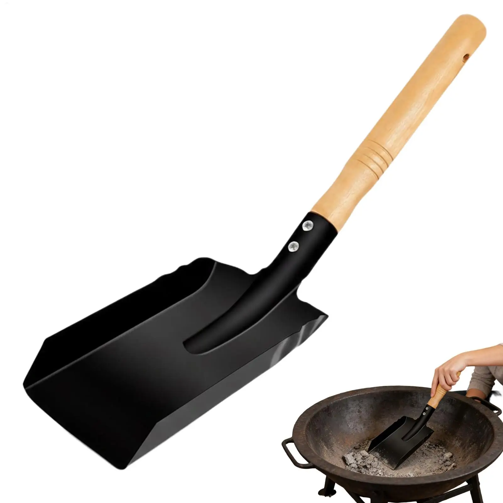 

Лопатка для камина, лопатка для угля, совок для дров, инструмент для дровяной печи, сверхпрочная металлическая головка с деревянной ручкой для дровяной печи и костровой чаши