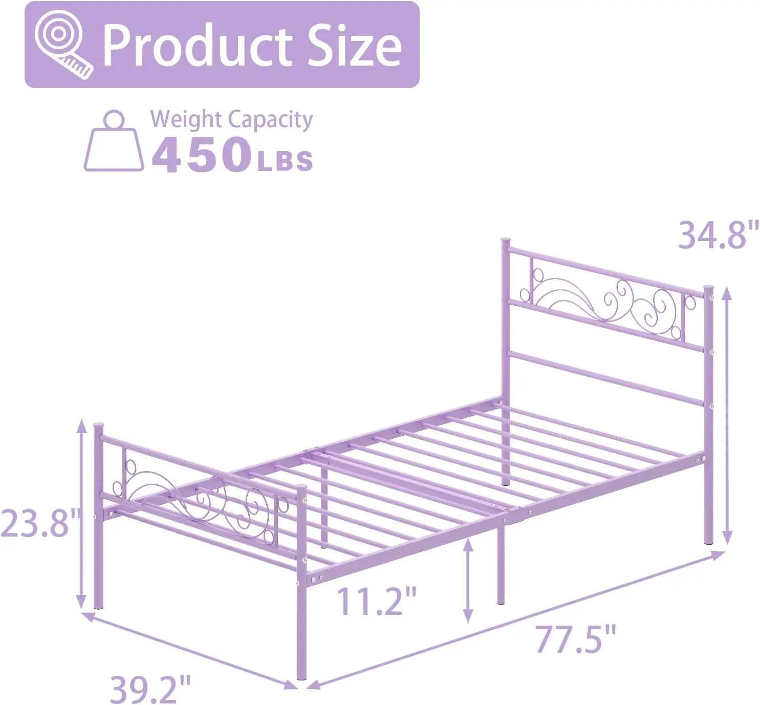 Twin Bed Frame Headboard Princess Bed Metal Platform Girls Kids Adults No Box Spring Needed Under Bed Storage Heavy Duty Metal S