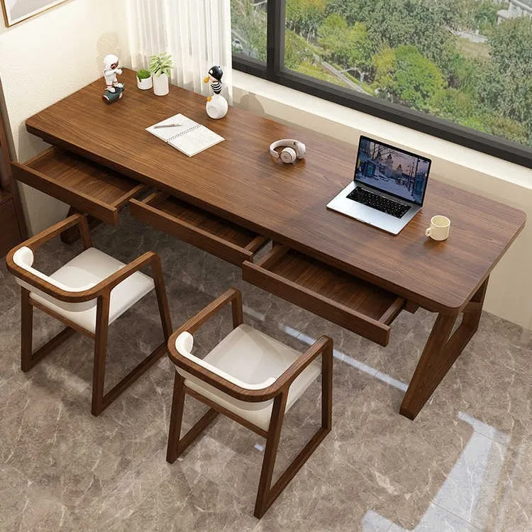 Solid wood desk household computer double study reading office writing table with drawers long