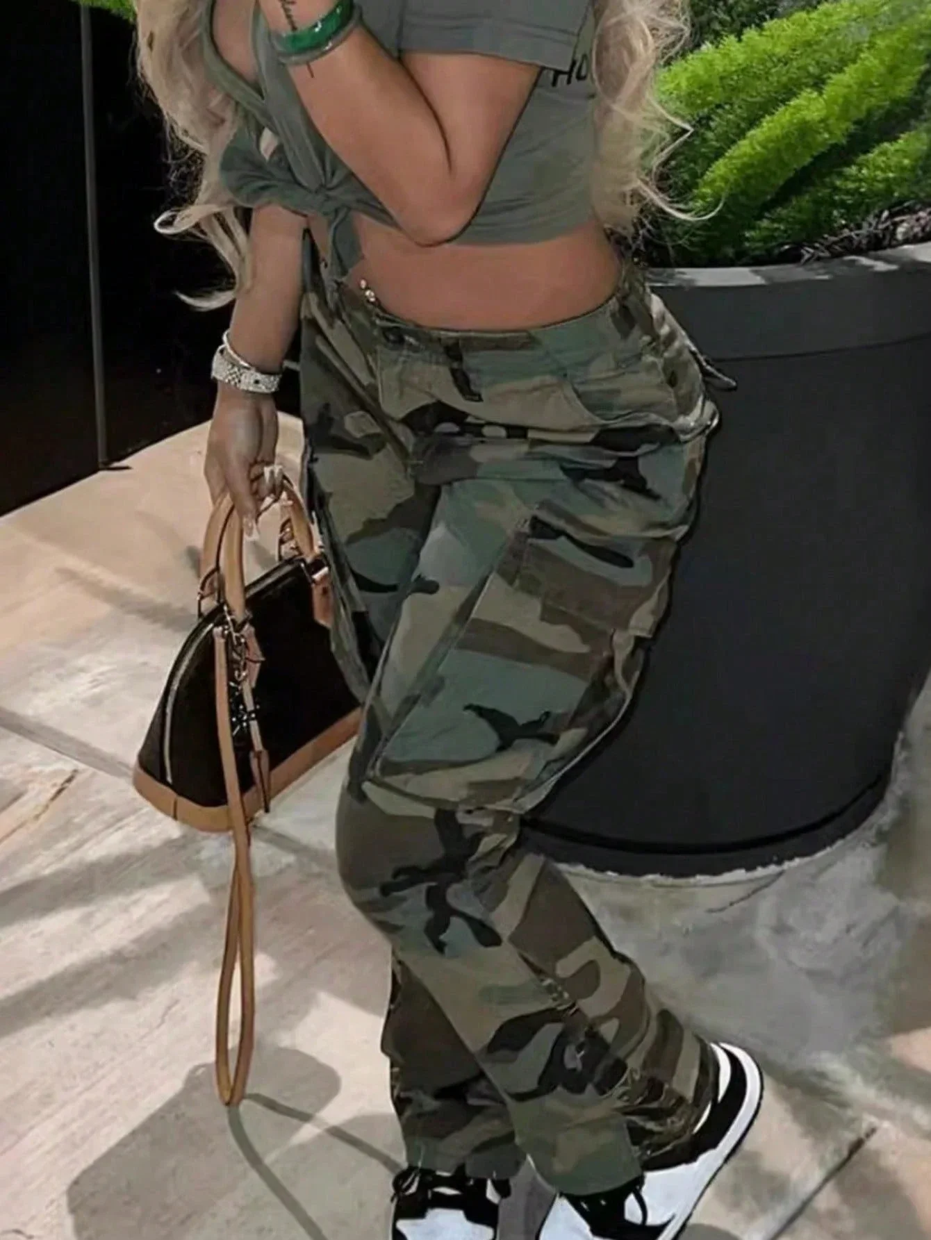

High-Waisted Straight Leg Camouflage Cargo Pants For Women
