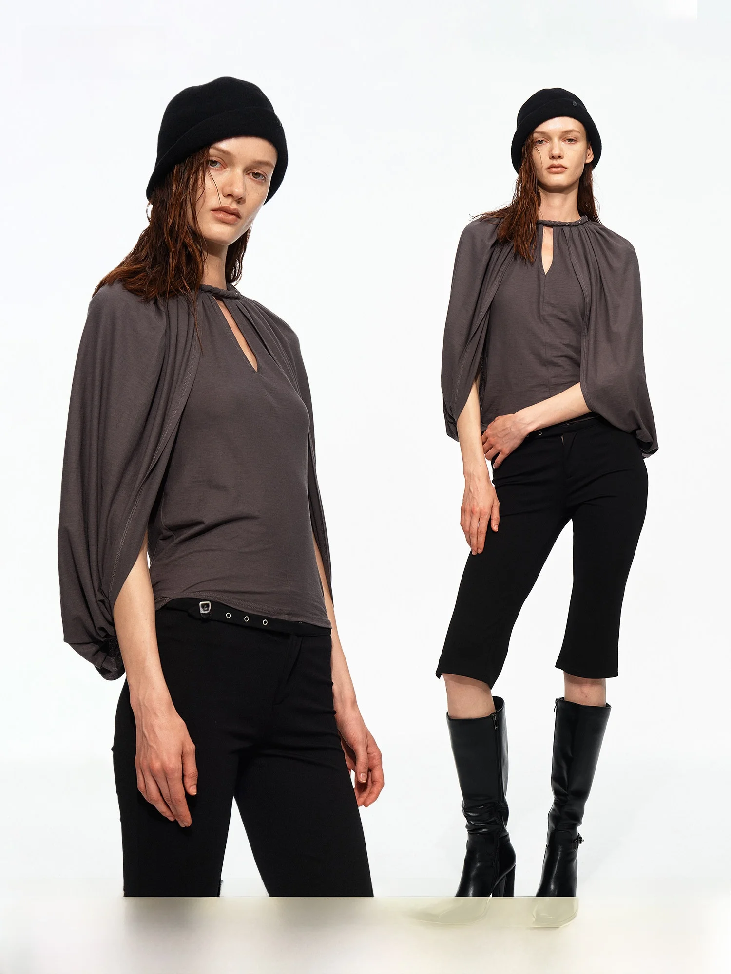 Handcrafted Pure Cotton Hollow out Lazy T-Shirt Women's round Neck Two-Piece Look Cowl Neck Top Vintage Style Casual Wear