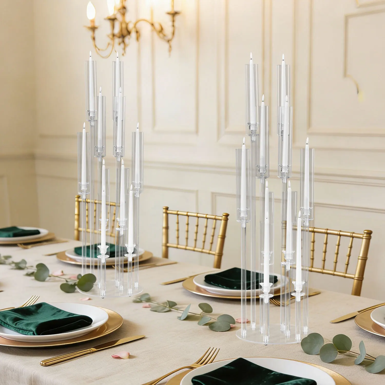 Candle Holder Wedding Table Centerpiece Home Decoration 10Pcs Acrylic Candelabra 10 Arm Clear