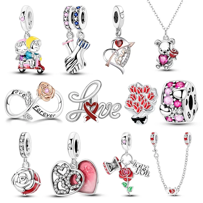 925 Sterling Silver Lovers Rose Forever Beads Charms Bracelets for Women Fashion Bracelet Valentine's Day Present Charm Bracelet