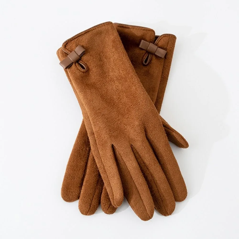 

Милые бархатные зимние замшевые перчатки с бантом, мягкие толстые перчатки из искусственной кожи, водонепроницаемые женские велосипедные варежки с бантом для девочек