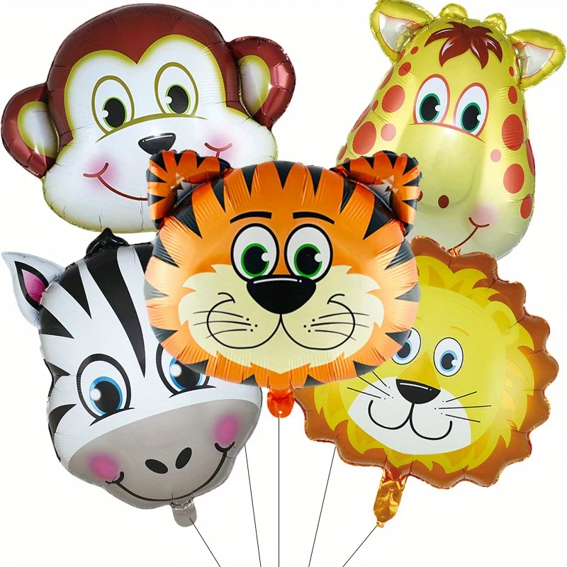 5 Stück Dschungel Safari Tiere Kopf Folienballons Tiger Zebra Giraffe Löwe Affe Geburtstag Party Dekorationen Lieferungen Babyparty – Detail 1
