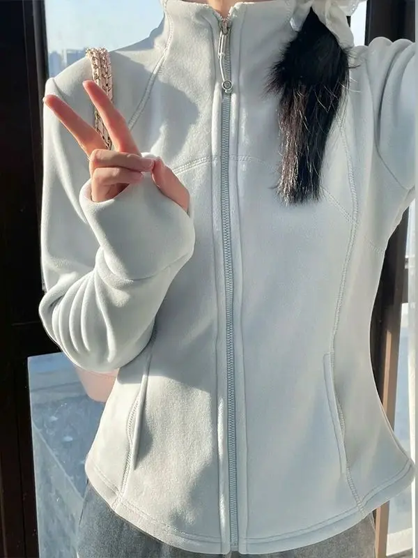 

Women's Thickened Fleece Hoodie Cardigan Slim Fit Waist-Cinching Short Style Autumn Winter Fashion Outerwear Jacket Coat