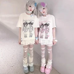 Women clothing T Shirt Japanese Cute Subculture Short Sleeve Y2k Anime Print Tops Summer 2024 Casual Harajuku White Cosplay Tees