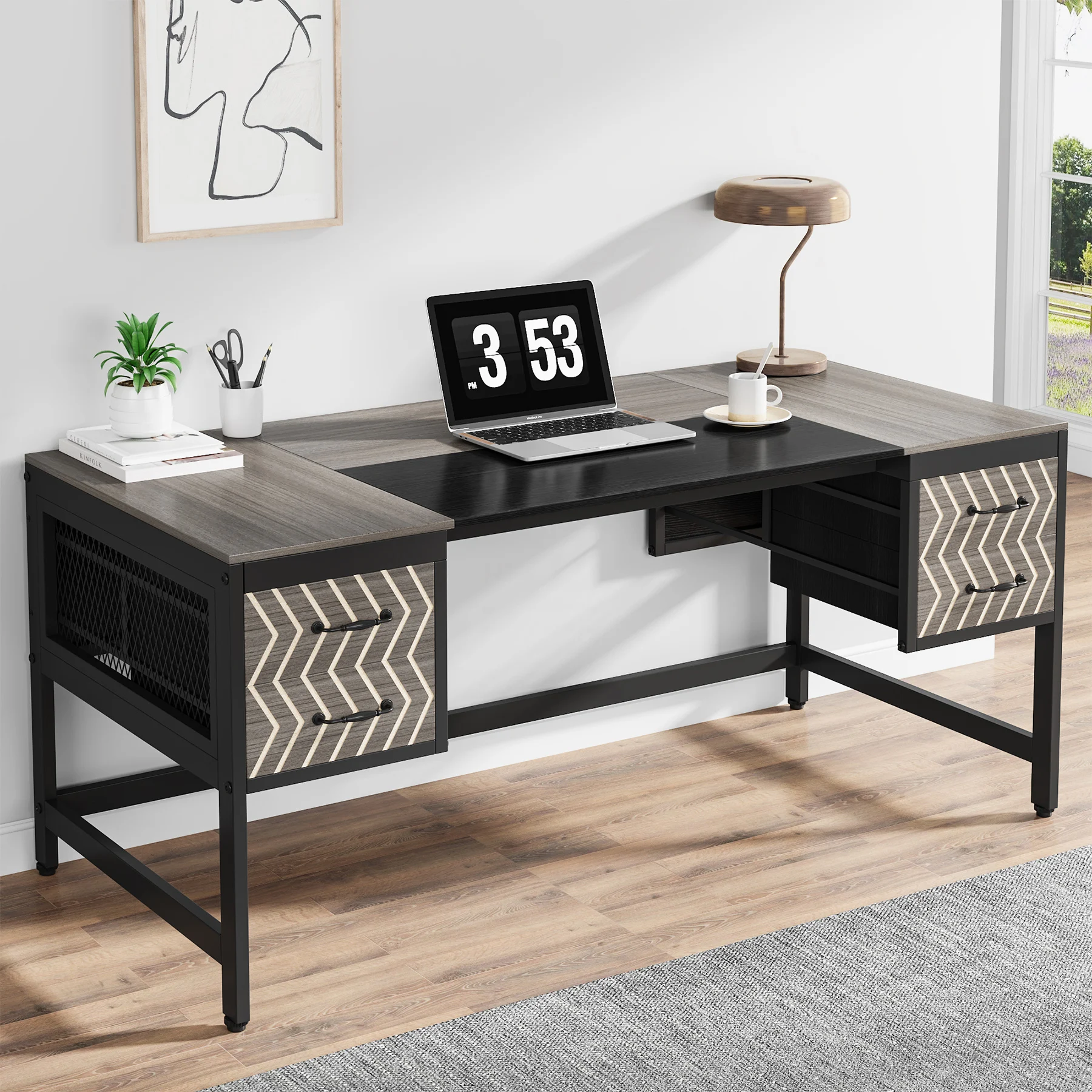 Tribesigns Home Office Desk with Drawers: 63