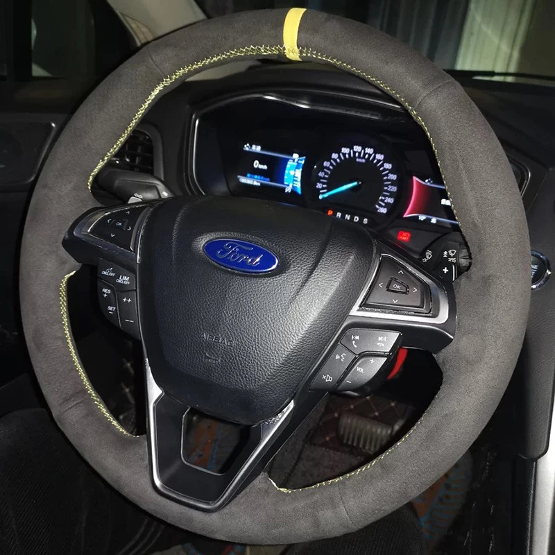 Hand Stitched Suede Steering Wheel Cover for Ford Fusion Mondeo 2013 2014 EDGE 2015 2016 Non-Slip Comfortable Wrap Car Protector