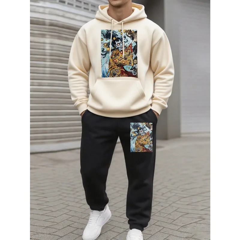 2025 mode hommes motif de crâne 3D imprimé automne hiver sweat à capuche et pantalon ensemble à la mode en plein air confort 2 pièces ensemble