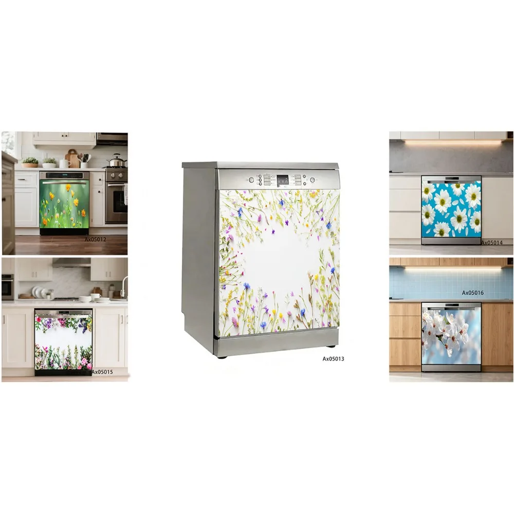 Daisy Wild Flower Dishwasher Door Wrap Sticker for Decorative Washing Machine Cabinets Wardrobe Door Aesthetics Decor