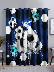 Football Graffiti Art Design Sports Children 2 Pieces Shading Polyester Darkening Curtain for Living Room Bedroom Decor Hook