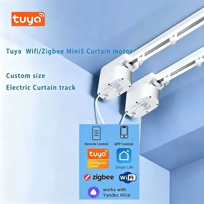 Tuya Mini5 Zigbee WiFi Electric Smart Curtain Motor Motorized System Customizable Track Rod Support Compatible with Alexa Google
